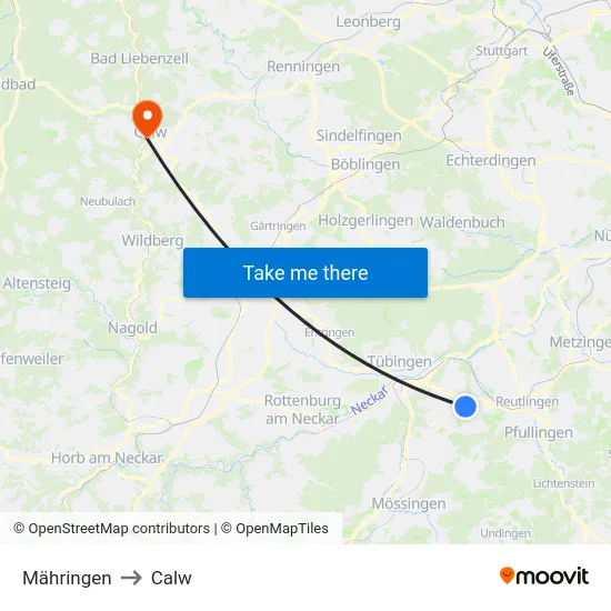 Mähringen to Calw map
