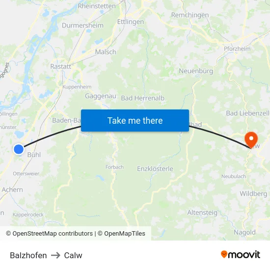 Balzhofen to Calw map