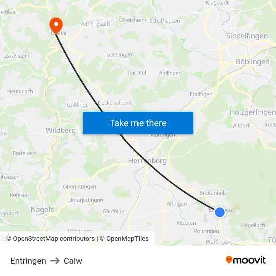 Entringen to Calw map