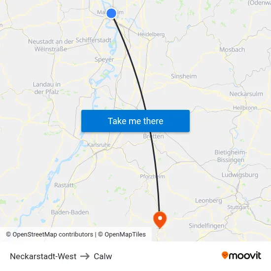 Neckarstadt-West to Calw map