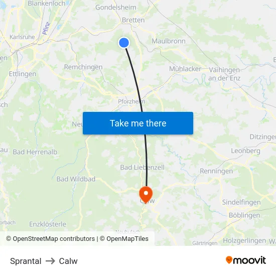 Sprantal to Calw map