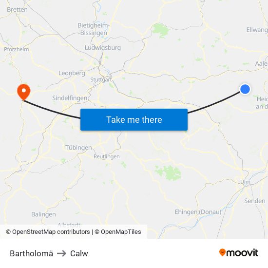 Bartholomä to Calw map