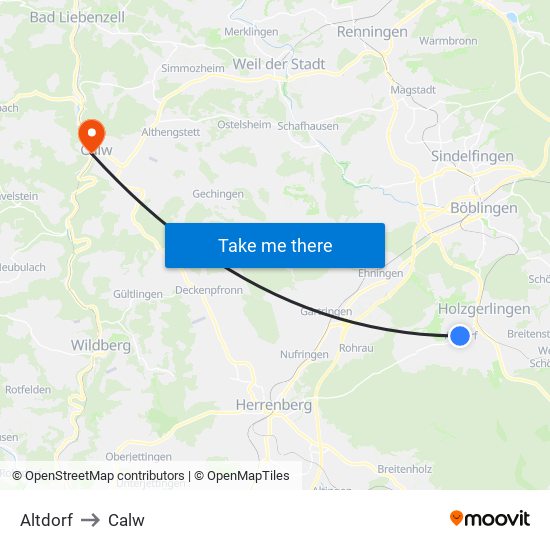 Altdorf to Calw map