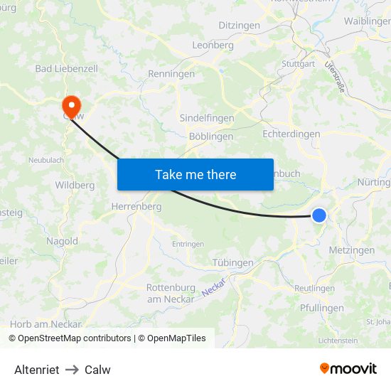 Altenriet to Calw map