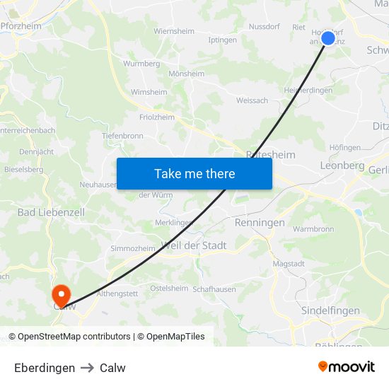 Eberdingen to Calw map