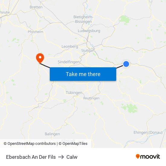 Ebersbach An Der Fils to Calw map
