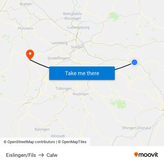 Eislingen/Fils to Calw map