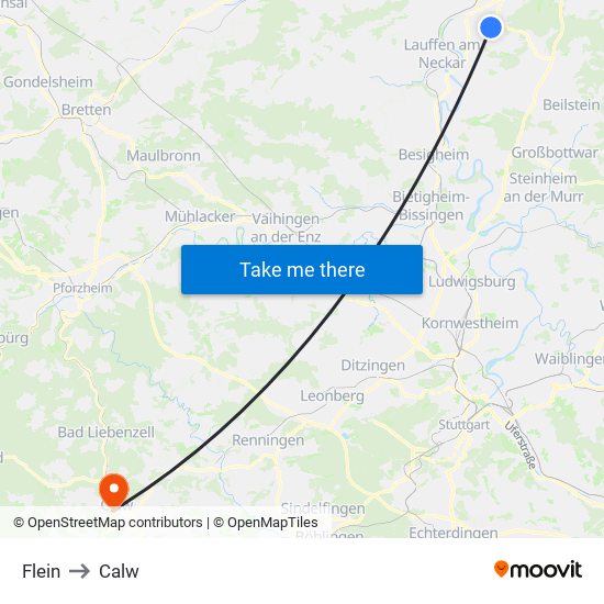 Flein to Calw map