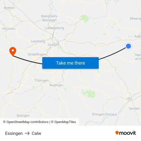 Essingen to Calw map