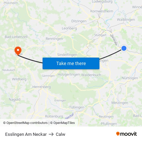 Esslingen Am Neckar to Calw map