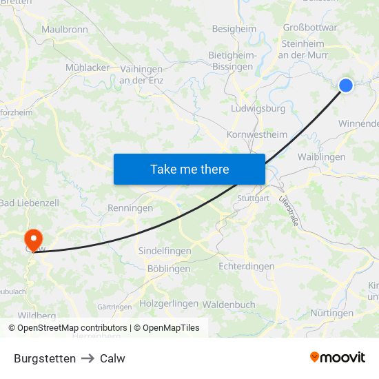 Burgstetten to Calw map