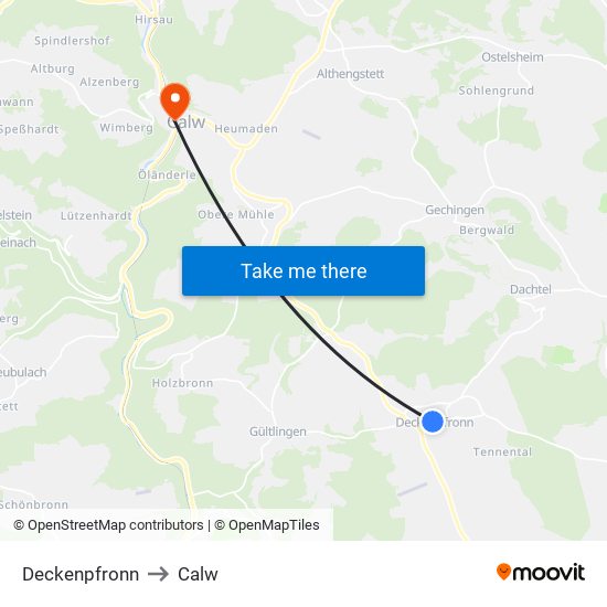 Deckenpfronn to Calw map