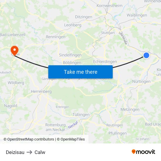 Deizisau to Calw map