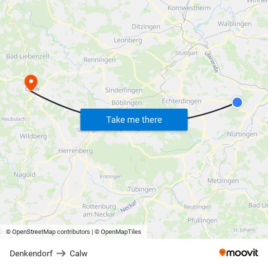 Denkendorf to Calw map