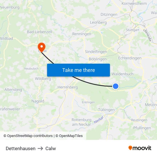 Dettenhausen to Calw map