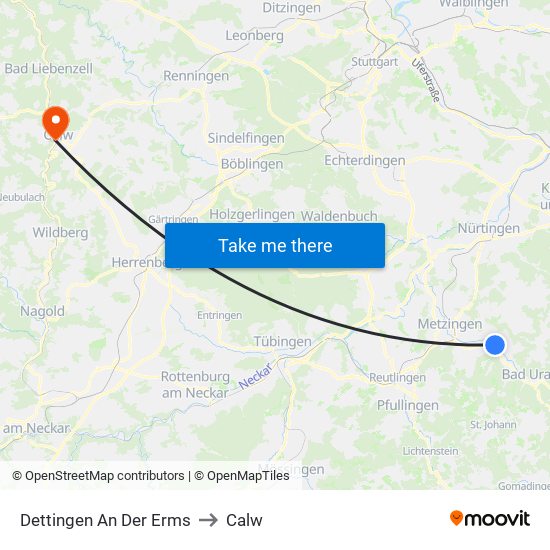 Dettingen An Der Erms to Calw map