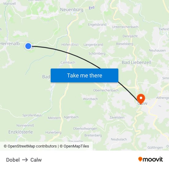 Dobel to Calw map
