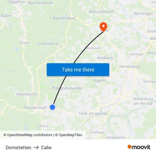 Dornstetten to Calw map