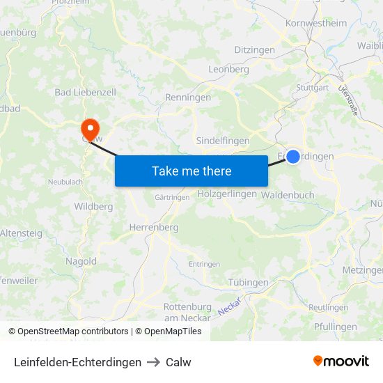 Leinfelden-Echterdingen to Calw map