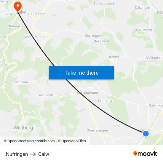 Nufringen to Calw map
