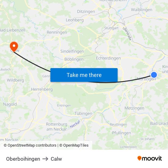 Oberboihingen to Calw map