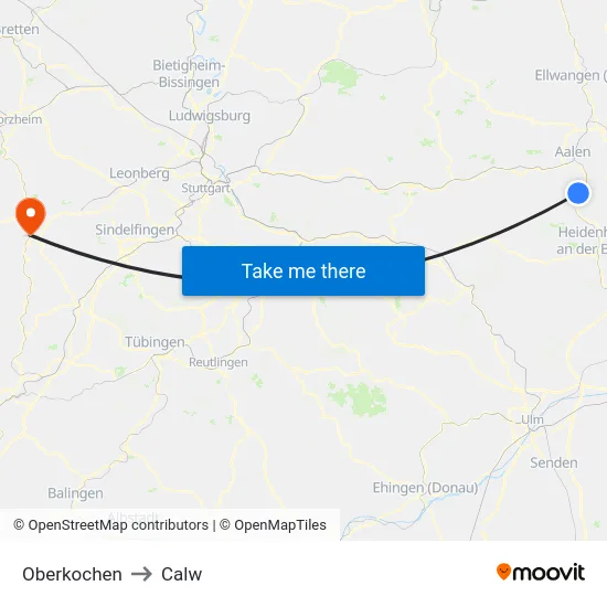 Oberkochen to Calw map