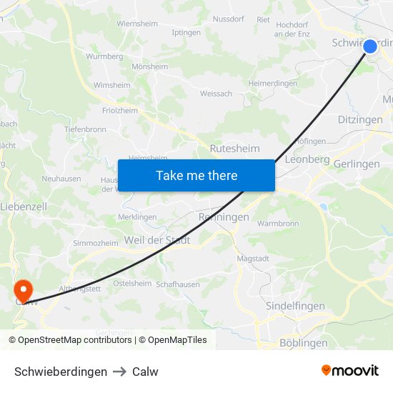 Schwieberdingen to Calw map