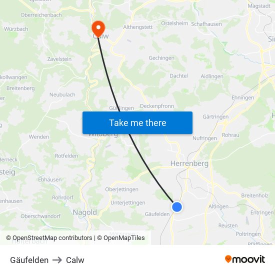 Gäufelden to Calw map