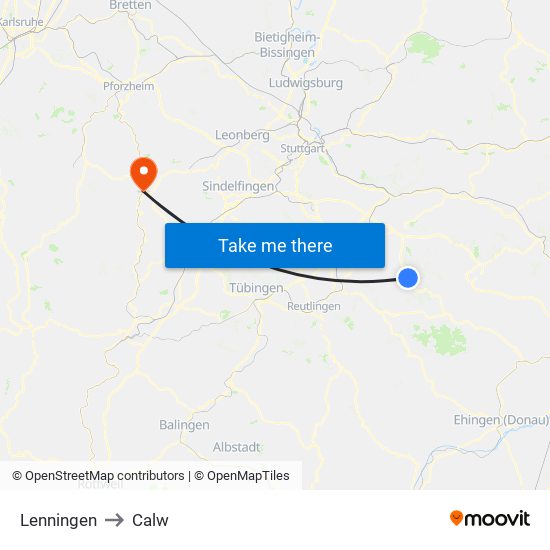 Lenningen to Calw map