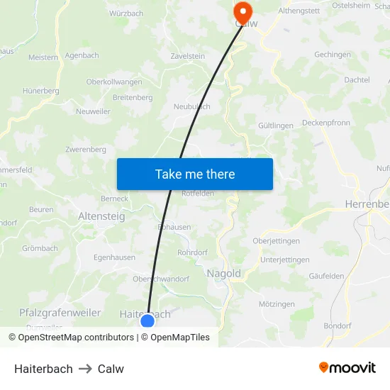 Haiterbach to Calw map