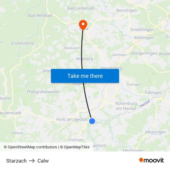 Starzach to Calw map