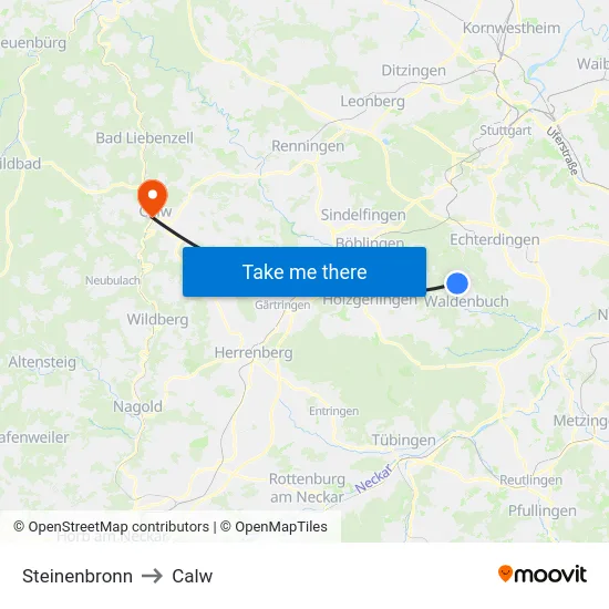 Steinenbronn to Calw map
