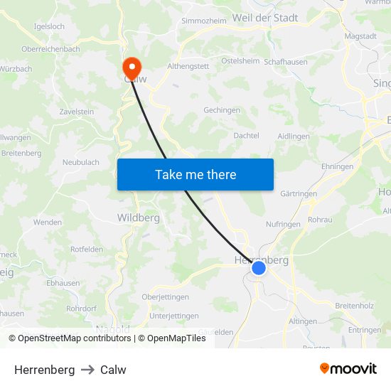 Herrenberg to Calw map