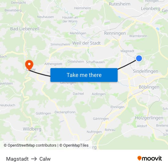 Magstadt to Calw map