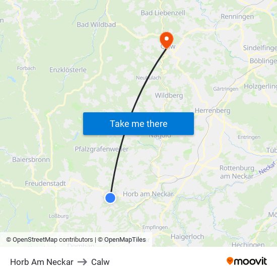 Horb Am Neckar to Calw map