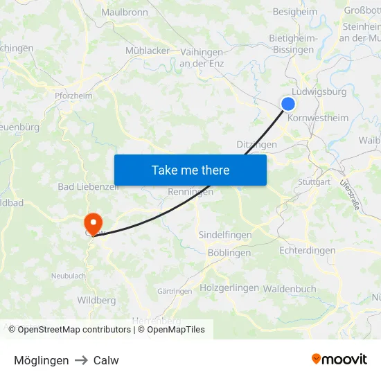 Möglingen to Calw map