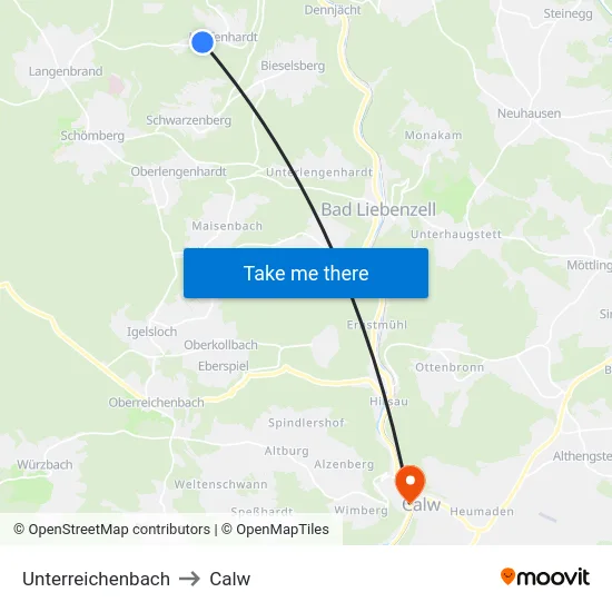 Unterreichenbach to Calw map
