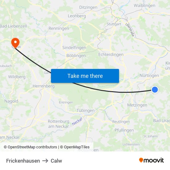 Frickenhausen to Calw map