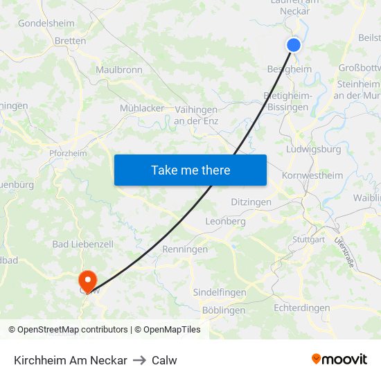Kirchheim Am Neckar to Calw map