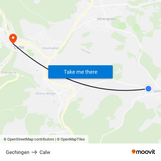 Gechingen to Calw map
