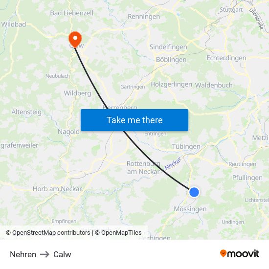 Nehren to Calw map