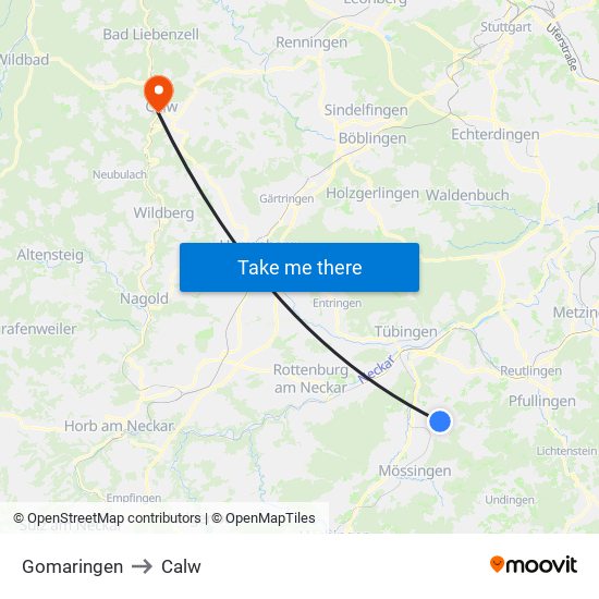 Gomaringen to Calw map