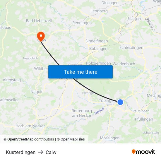 Kusterdingen to Calw map