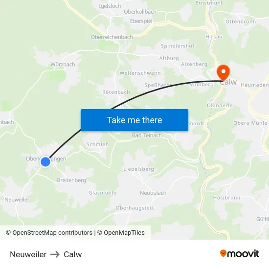 Neuweiler to Calw map