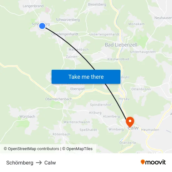 Schömberg to Calw map