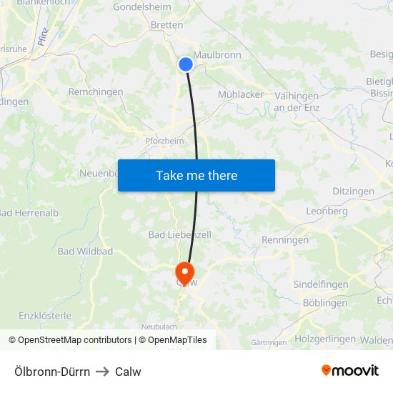 Ölbronn-Dürrn to Calw map
