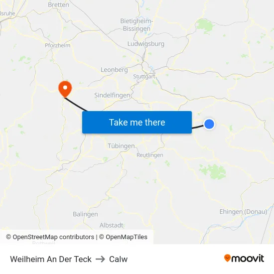 Weilheim An Der Teck to Calw map