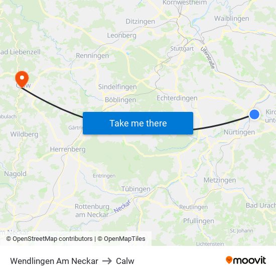 Wendlingen Am Neckar to Calw map