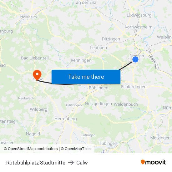 Rotebühlplatz Stadtmitte to Calw map