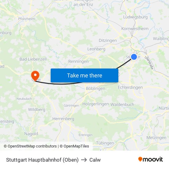 Stuttgart Hauptbahnhof (Oben) to Calw map